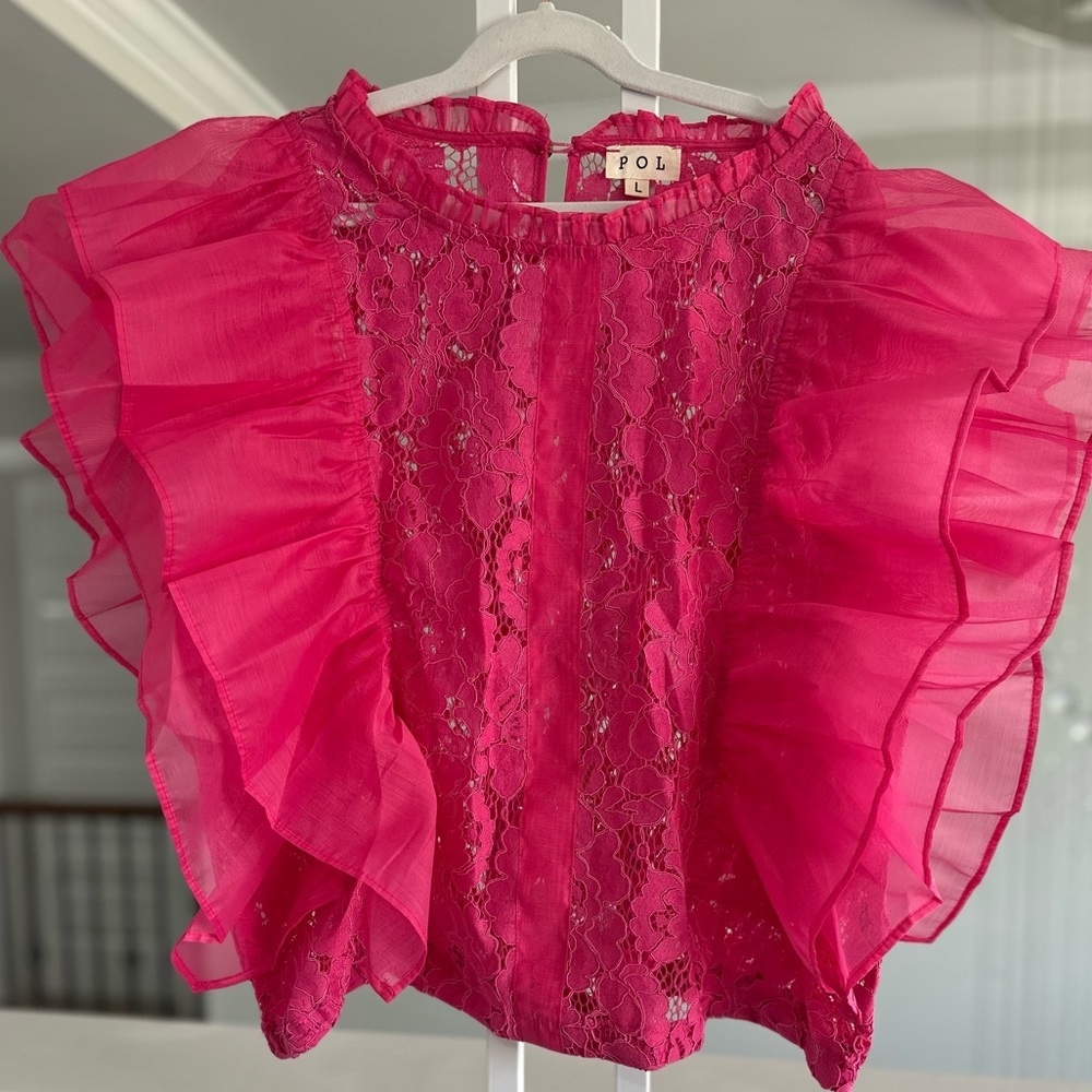 POL Pink Lace Ruffle Top - Picture 3 of 5